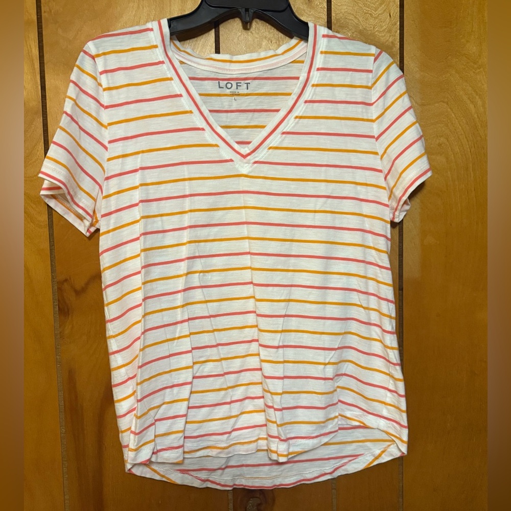 LOFT Fitted Short Sleeve T-Shirt White Pink Orange